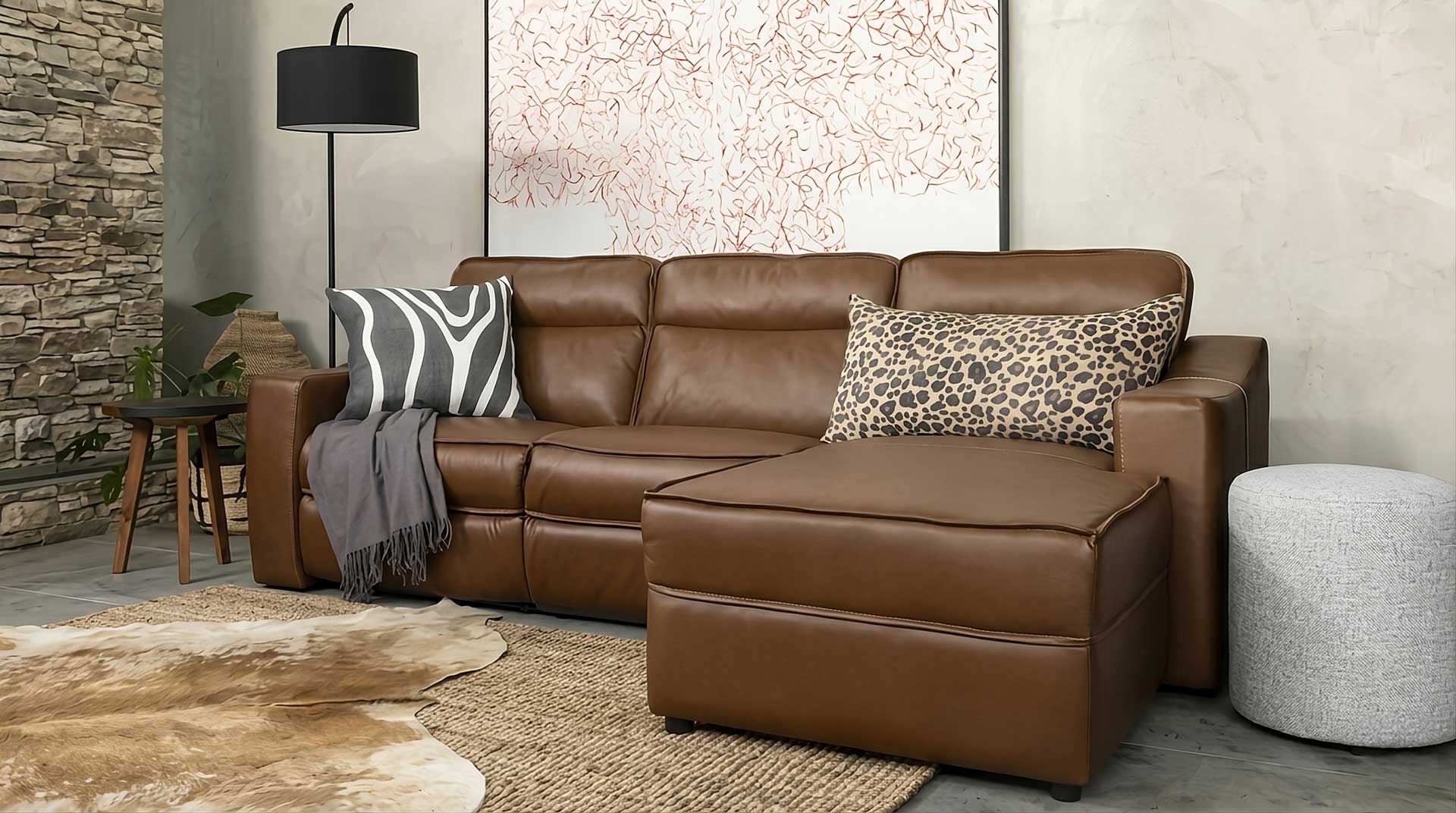 Brown couch in a living room