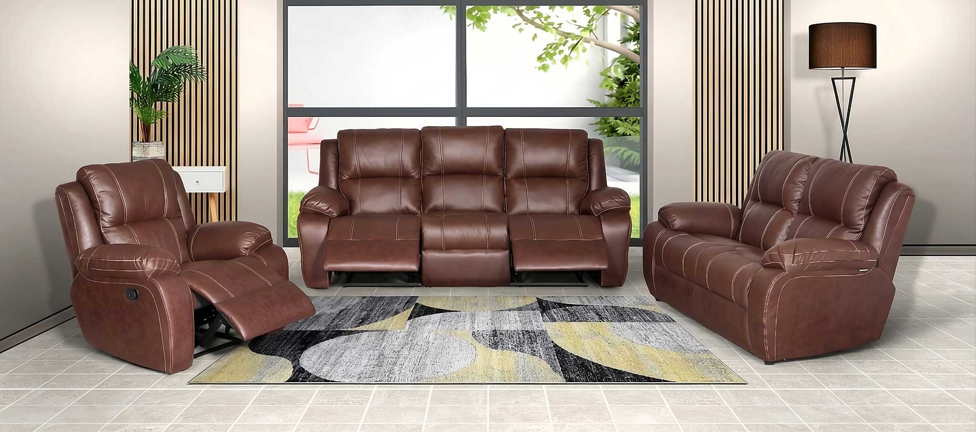 Dark brown couch in a living room